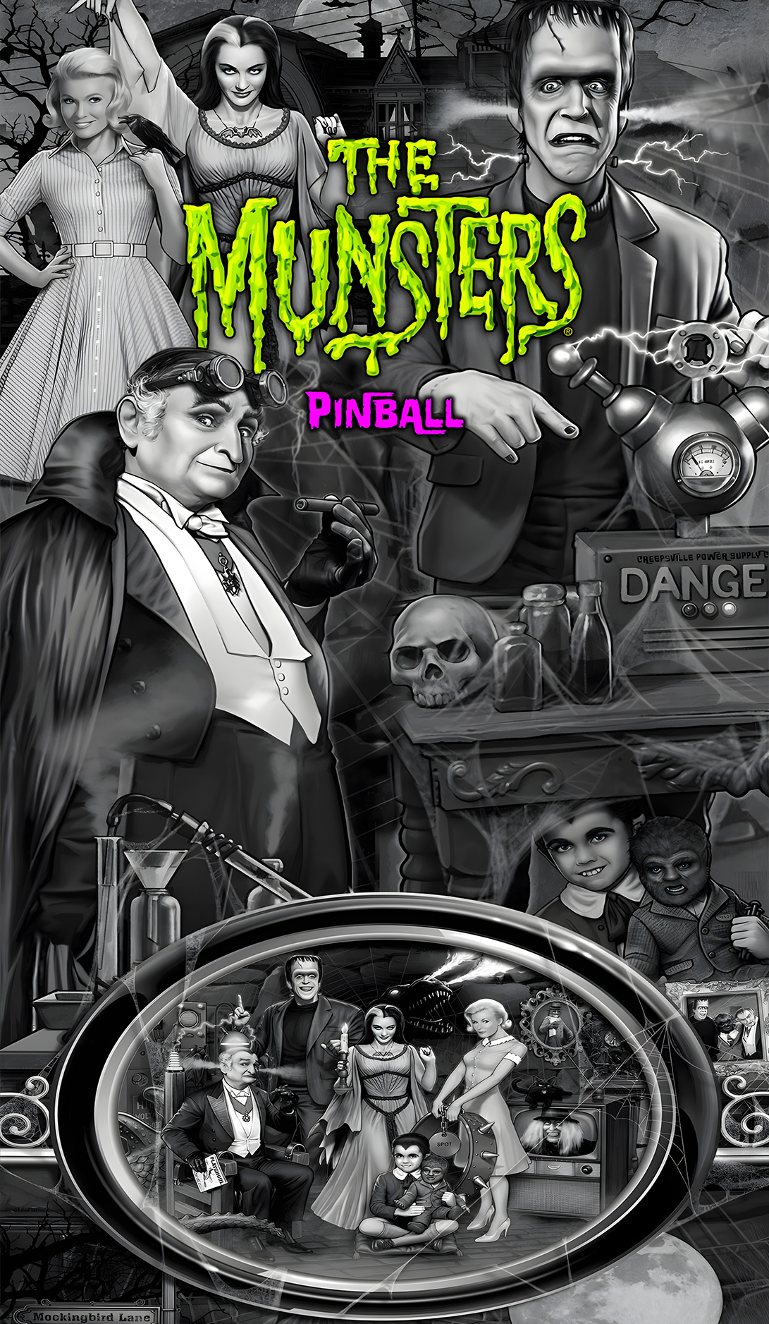 Tapis de protection vitre flipper  The Munsters NB - Dimensions :106cm x 59cm